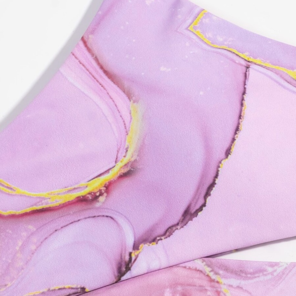 Boho Pink Marbled Cut out Cheeky High Waist Bikini Swim Beach - Picture 5 of 5